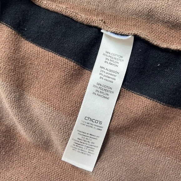 Chicos Open Front Waterfall Cardigan Black Taupe Stripe Women's Small Chicos 0 - Picture 4 of 7